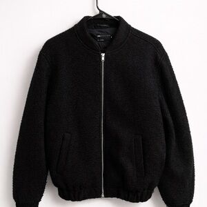 ASOS Black Sherpa Zip-Up Bomber Jacket